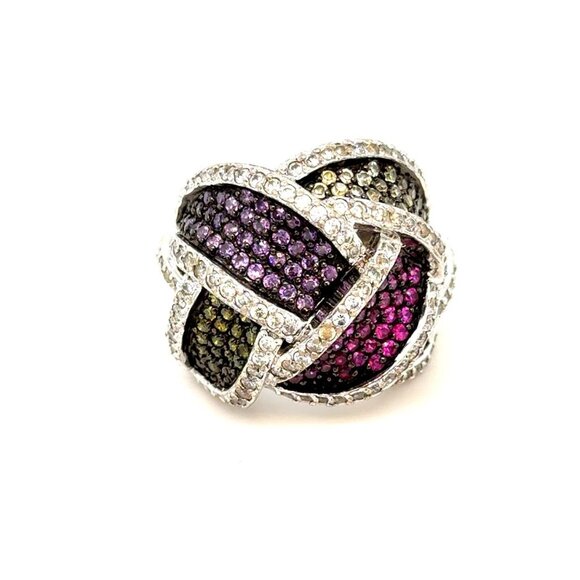 Showstopper 925 Silver Multicolor Stones Ring - Picture 1 of 11